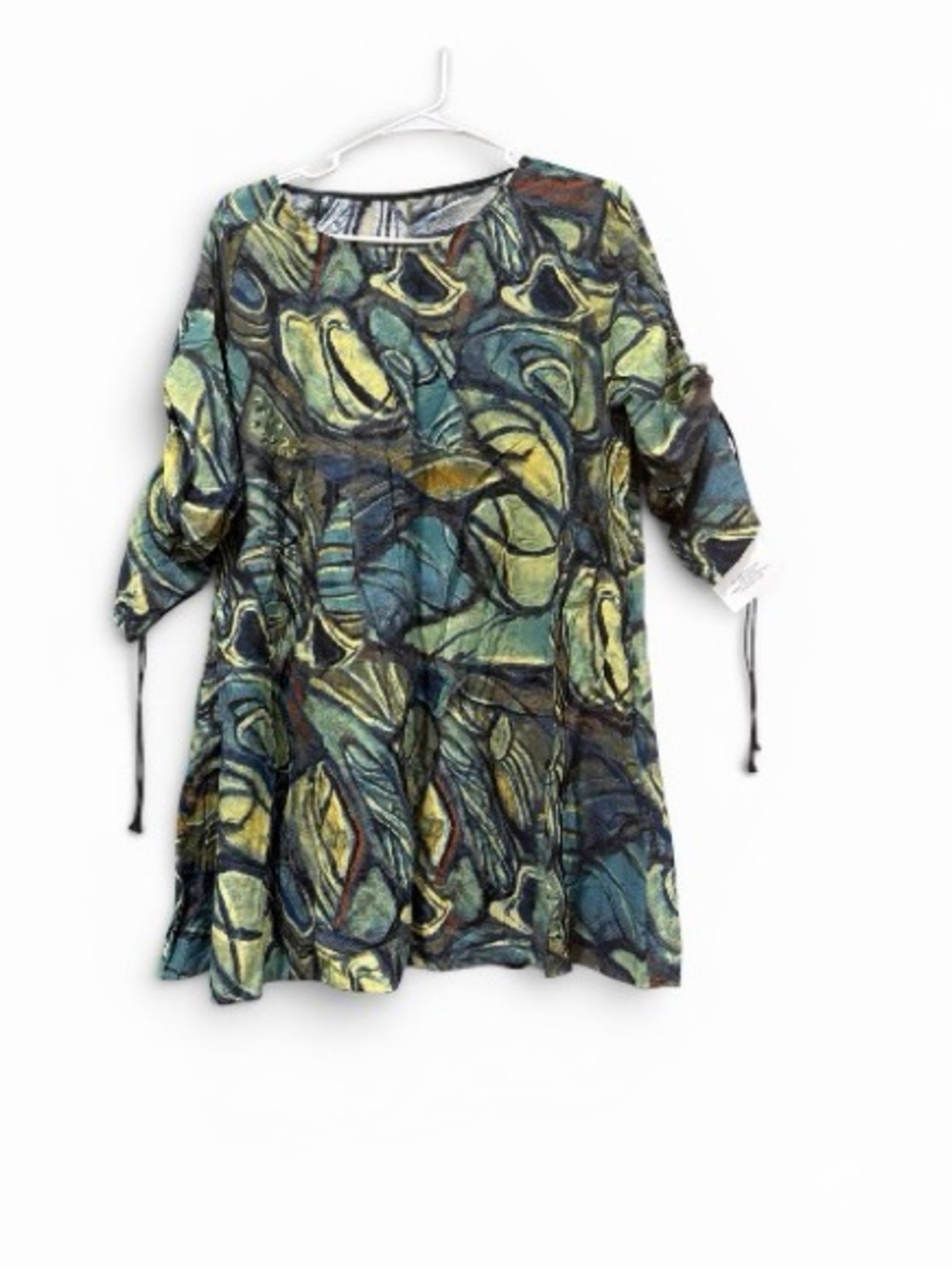 3 Potato Abstract Leaf Print Tunic Top in Teal & Olive XL - Picture 4 of 4